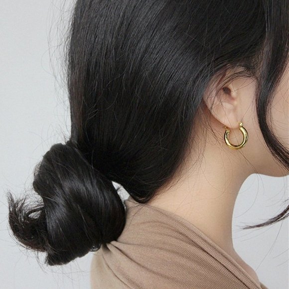 *NEW 18K Gold Tube Hoop Earrings C6 - Picture 9 of 9